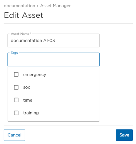 Asset Name and Tags