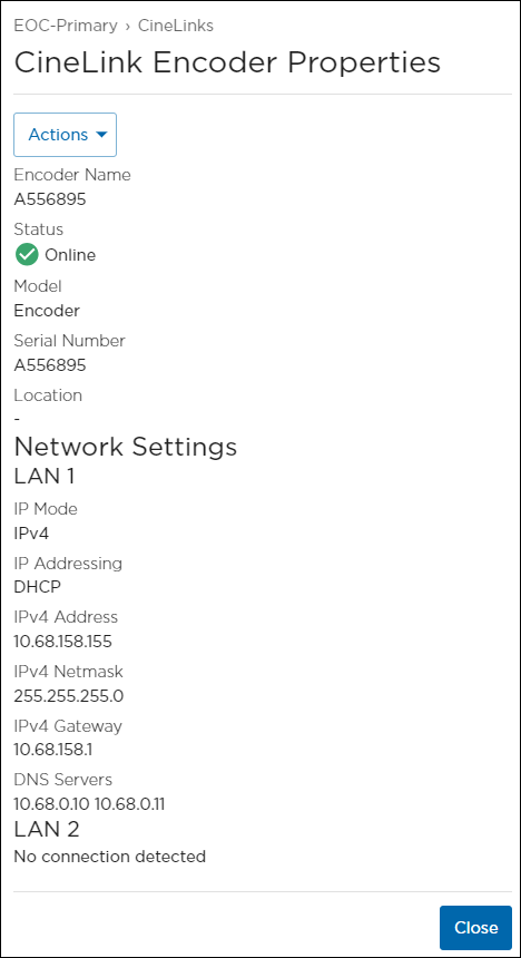 CineLink Encoder Properties Panel