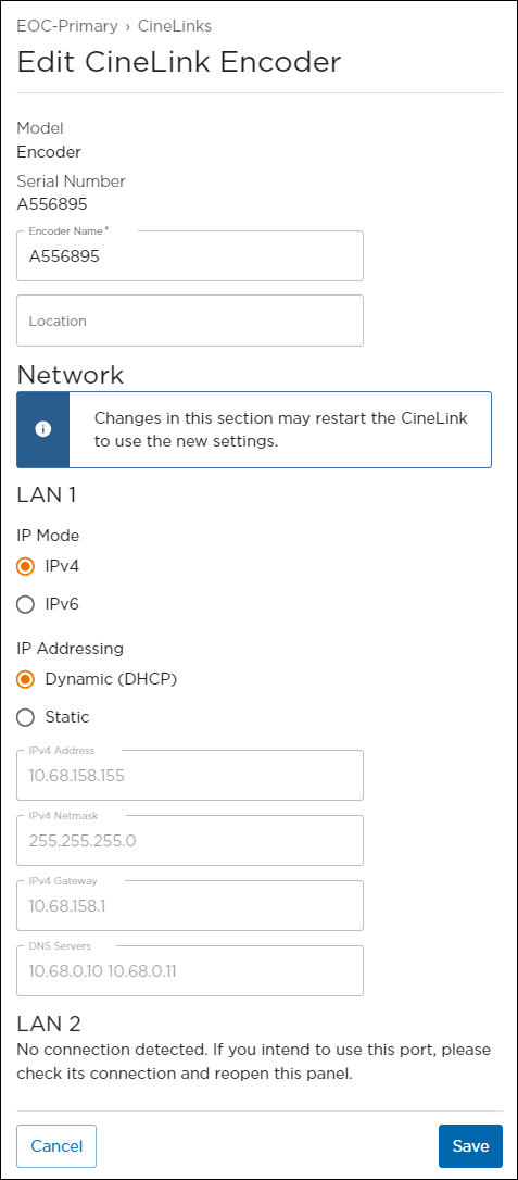 Editing CineLink Properties