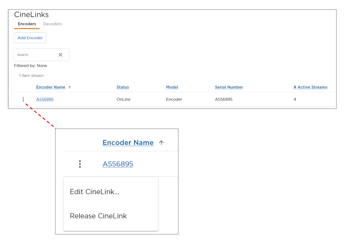 CineLink Options Menu