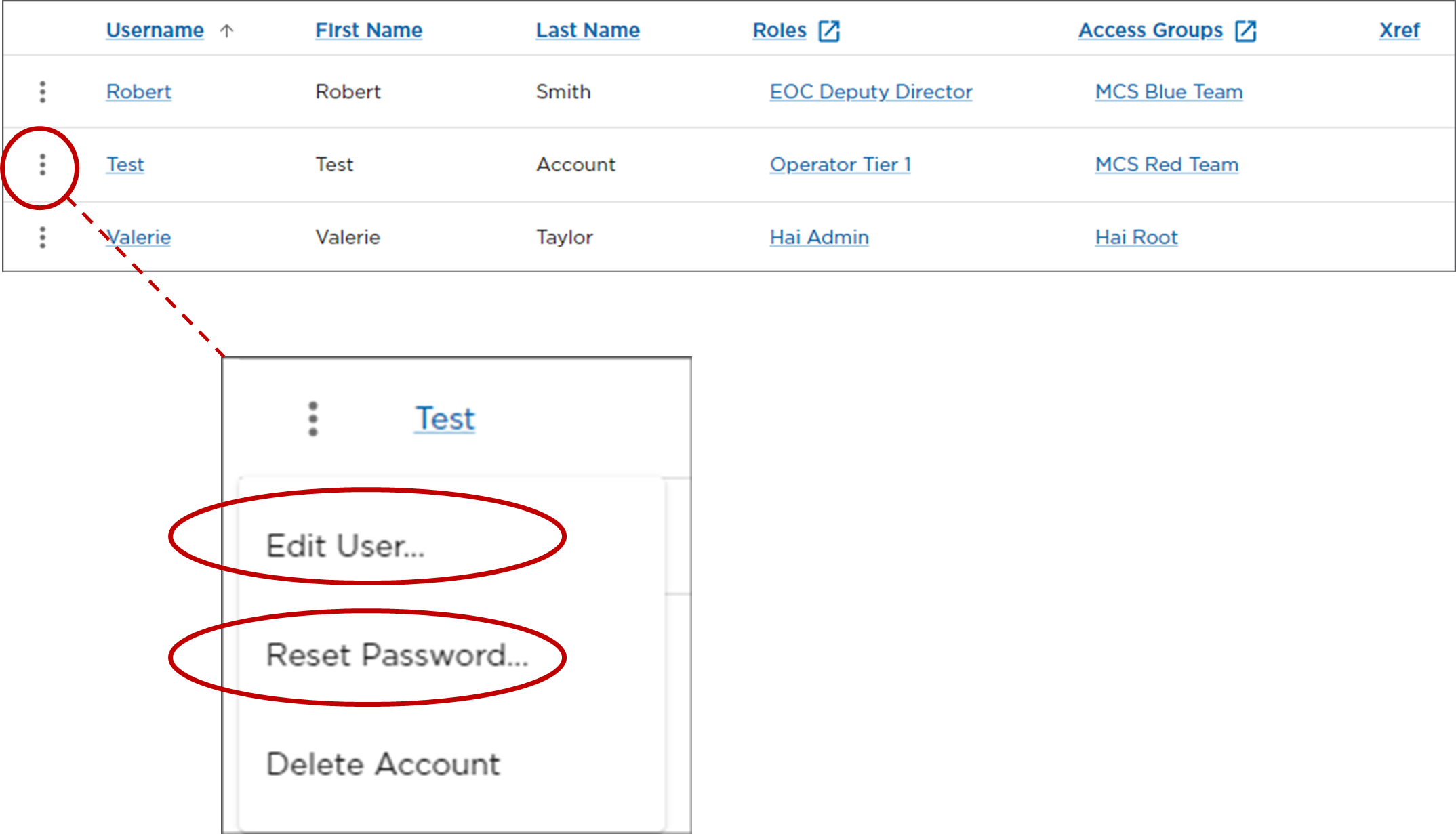Account Edit and Reset Password Options