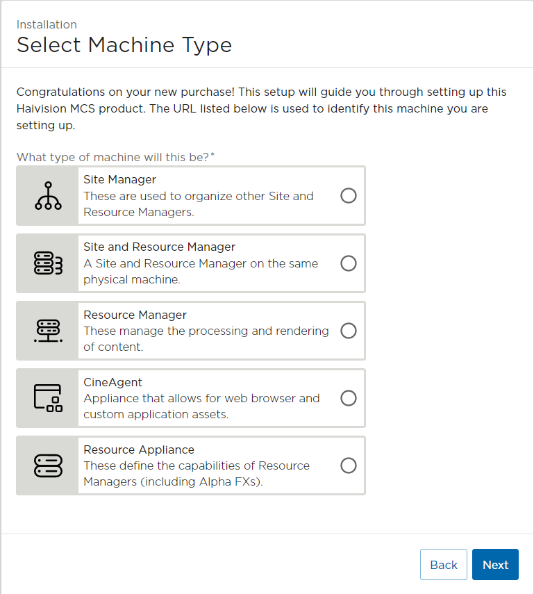 Select Machine Type Screen