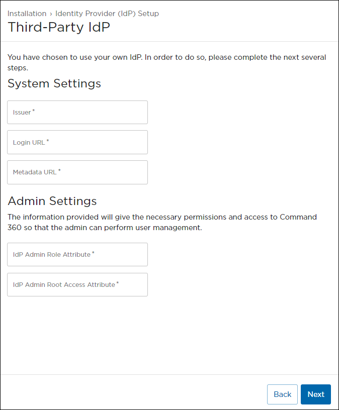 Third-Party IdP Setup Screen