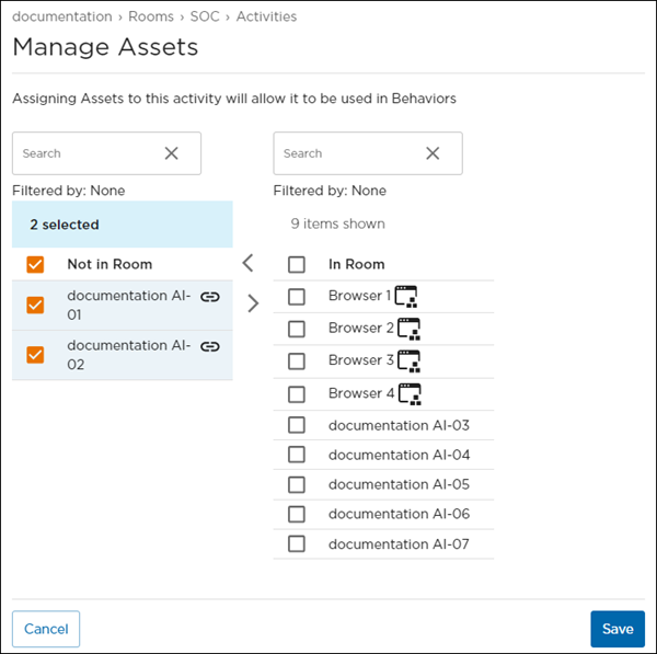 Manage Assets Panel