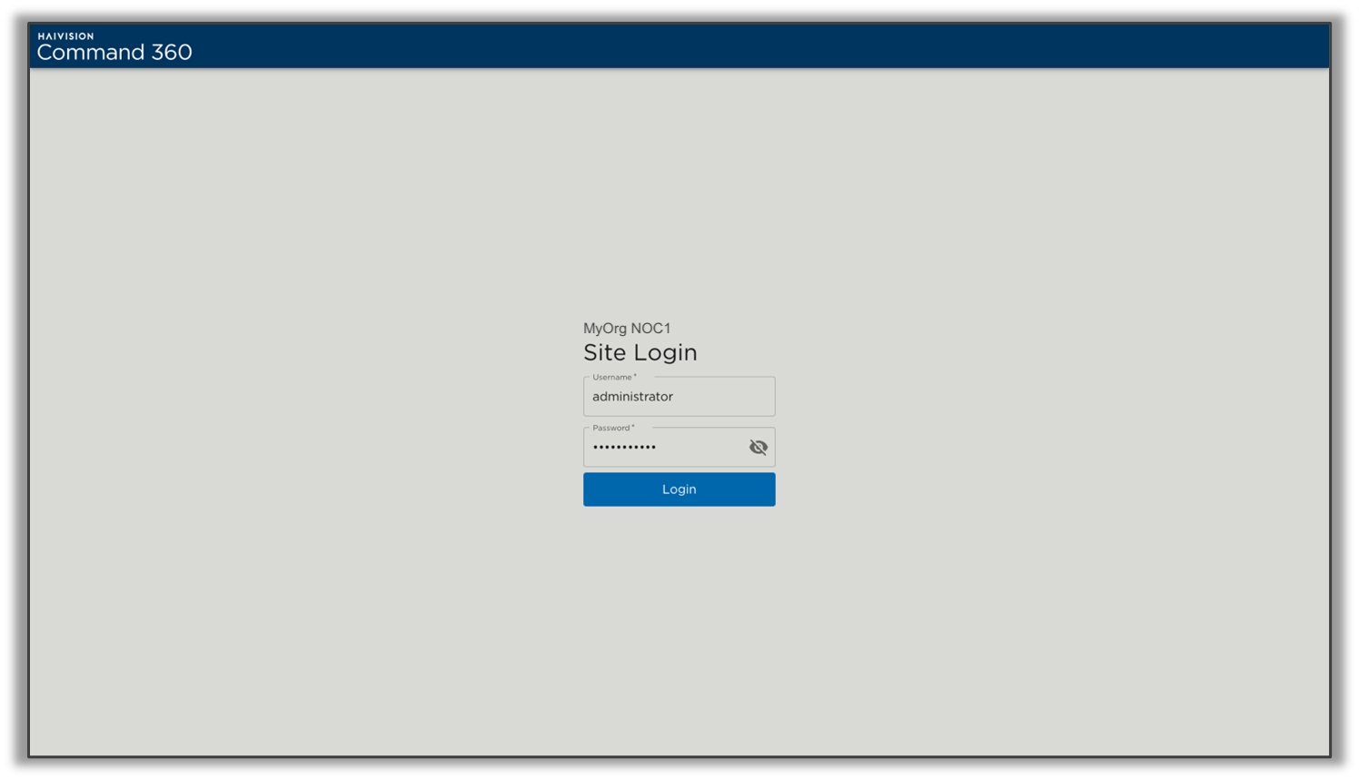 Initial Site Login Screen