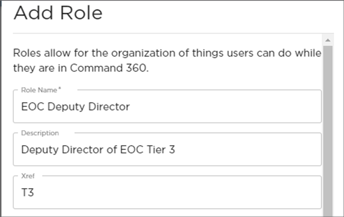 Role Name, Description and Xref Fields