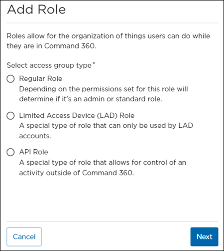 Select Role Access Group Type