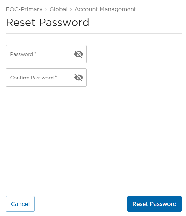 Reset Password Panel