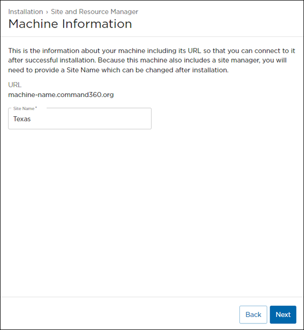 Machine Information Screen with Site Name