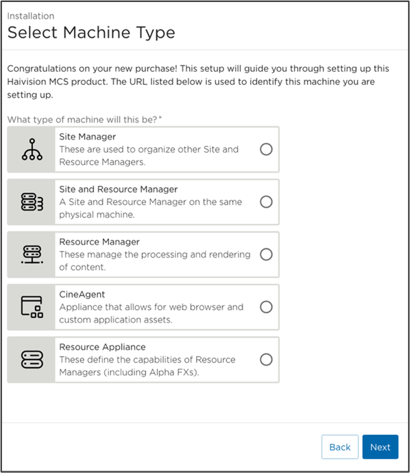 Select Machine Type Screen