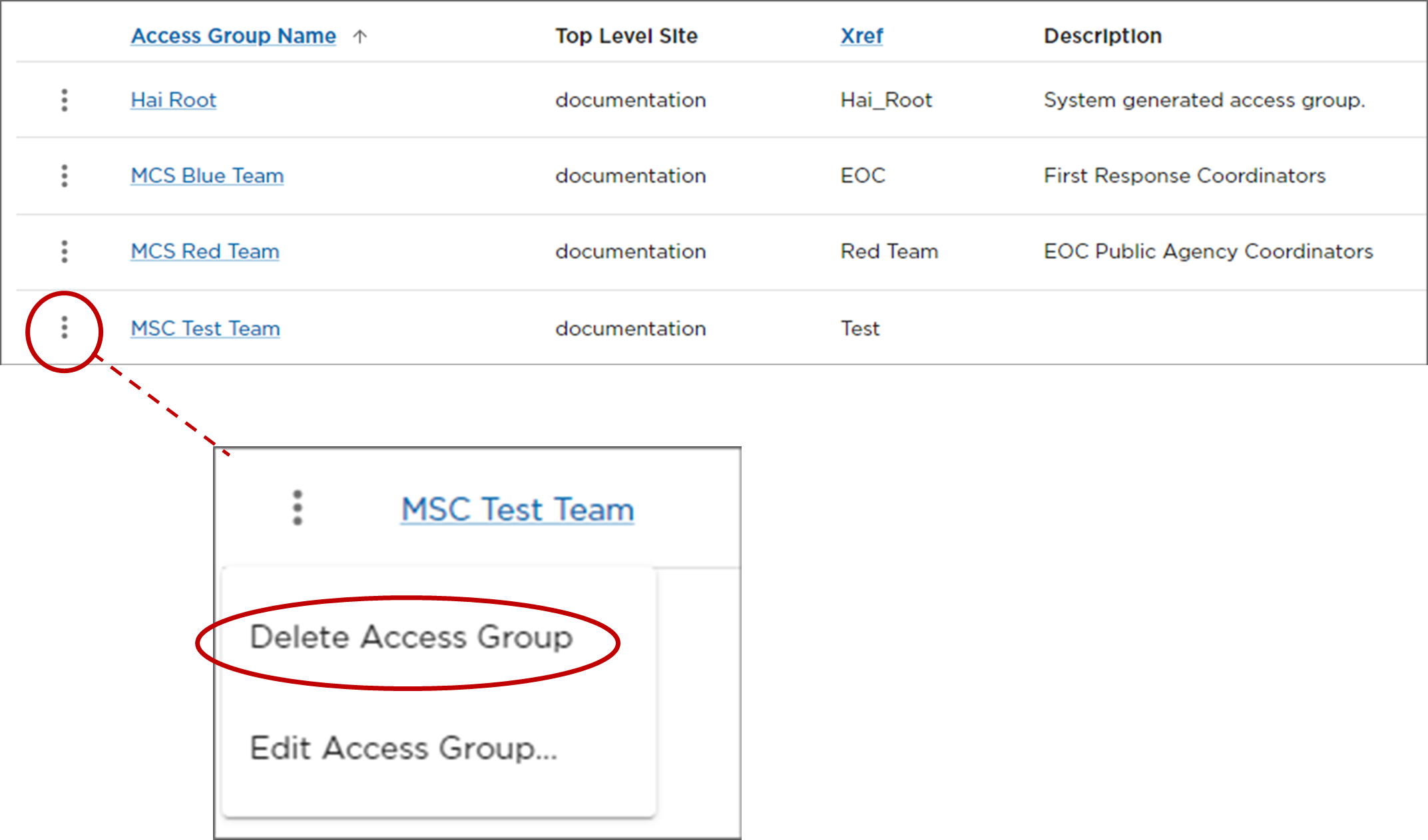 Delete Access Group Option