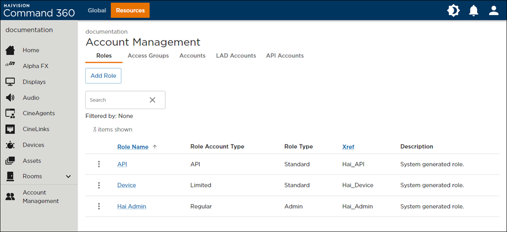 Account Management Screen