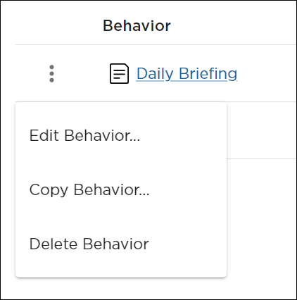 Behavior Options Menu