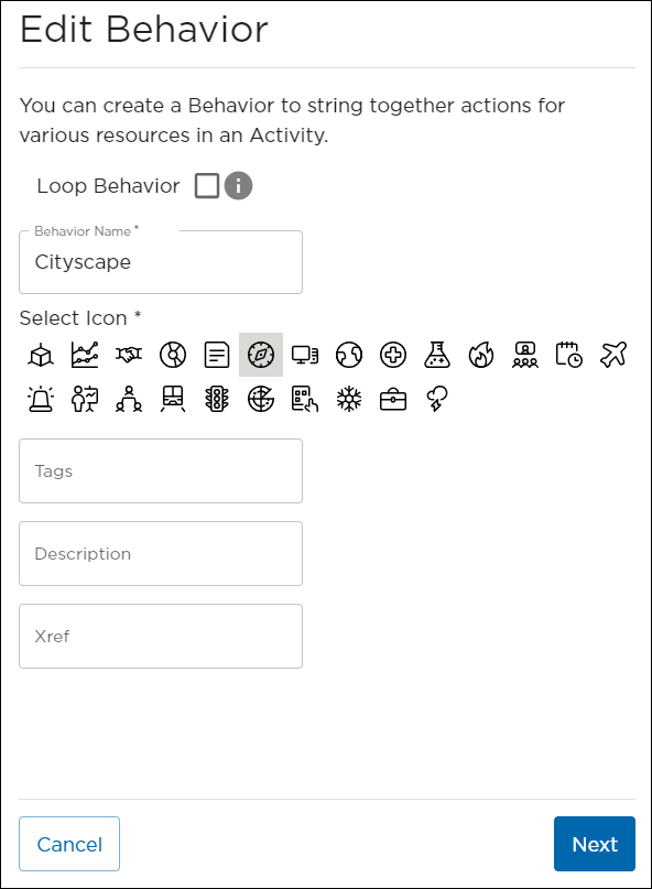 Edit Behavior Panel