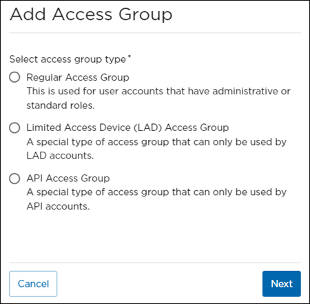 Select Access Group Type