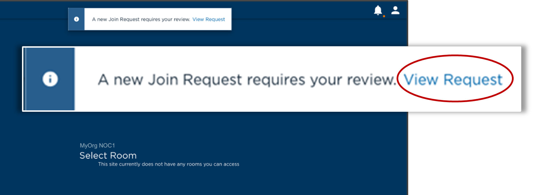 Notification Icon on Room Selection Screen with New Join Request