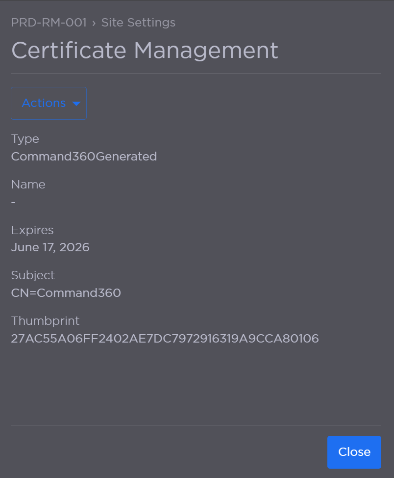 Certificate Management Pane