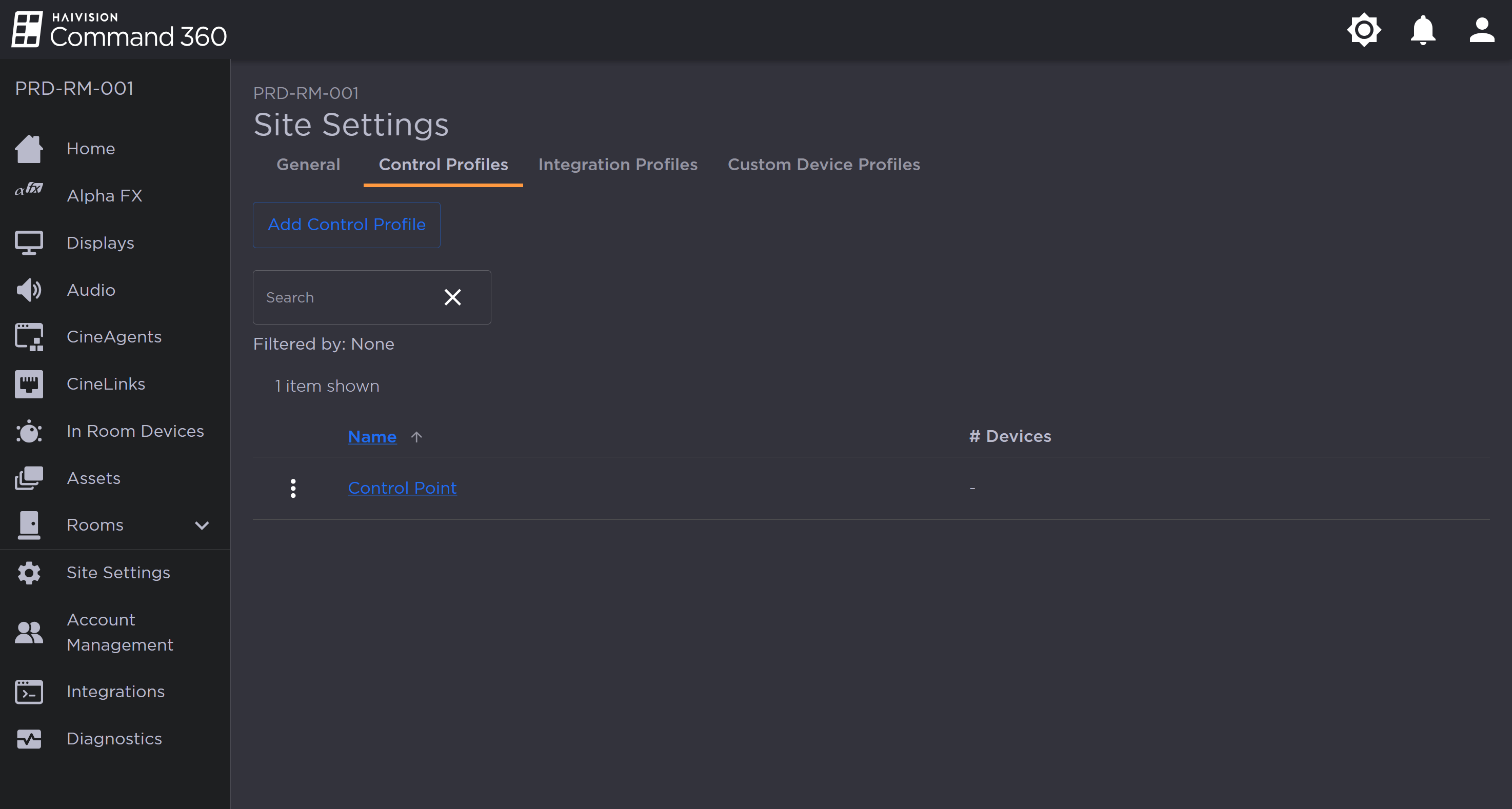 Control Profiles Tab on Site Settings Page
