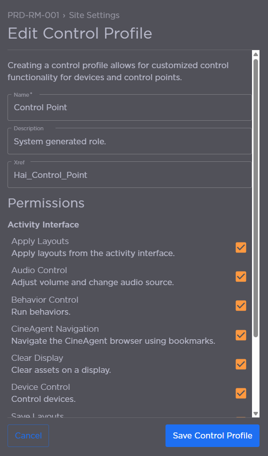 Control Profile Details