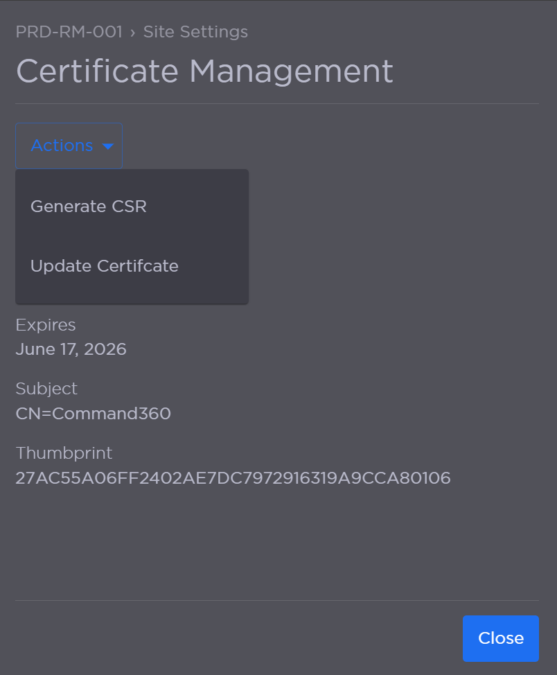 Certificate Management Actions