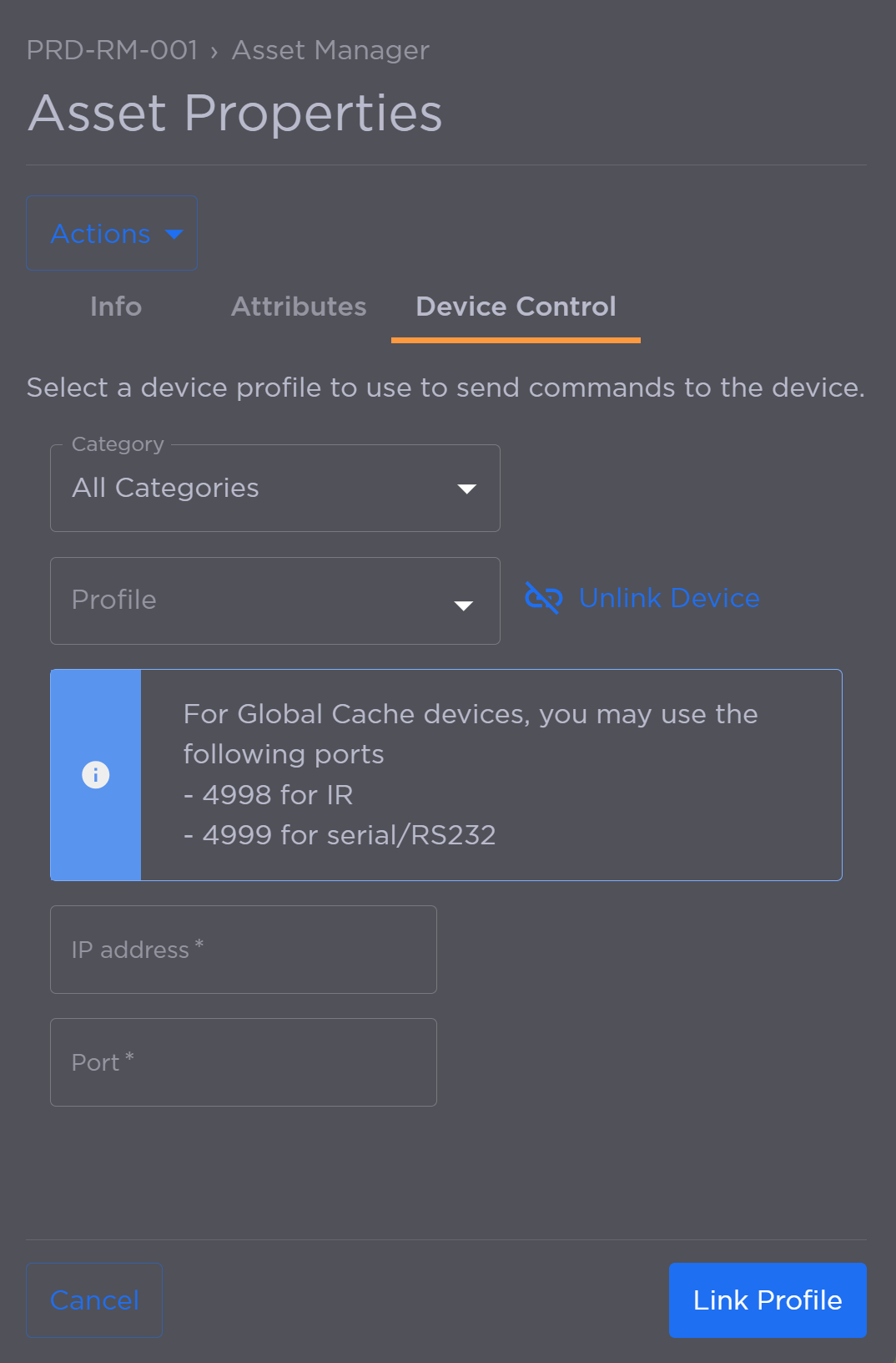 Input Asset Device Control Tab