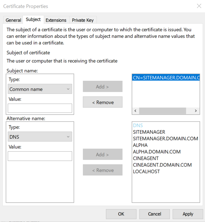 Certificate Subject Fields