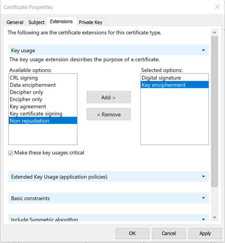 Certificate Extensions Fields