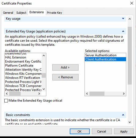 Certificate Extensions Options