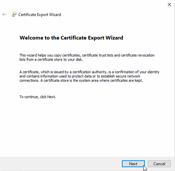 Certificate Export Welcome Page