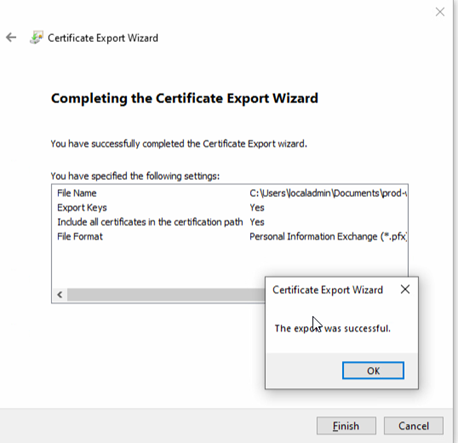 Certificate Export Wizard Summary