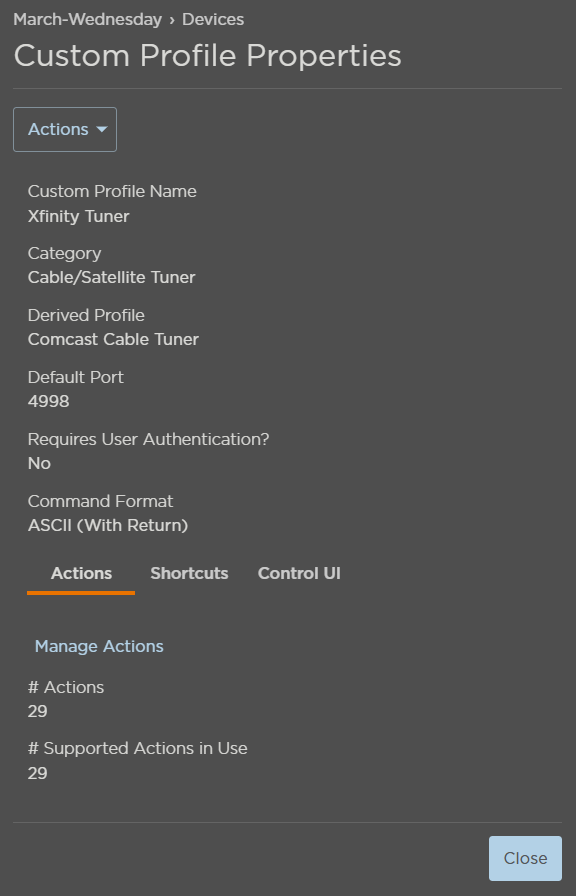 Actions Tab in Custom Profile Properties