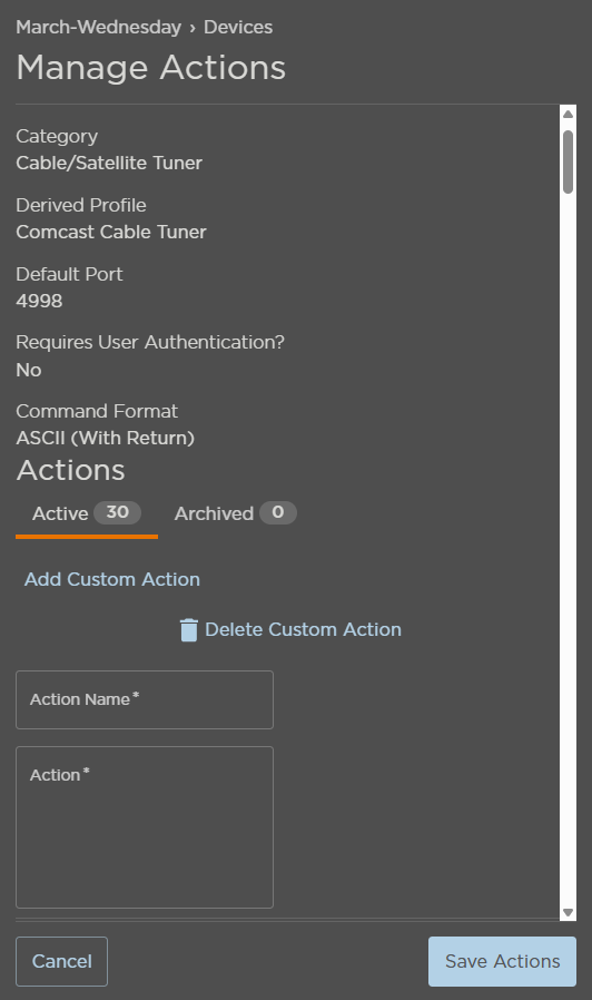 New Custom Action Fields