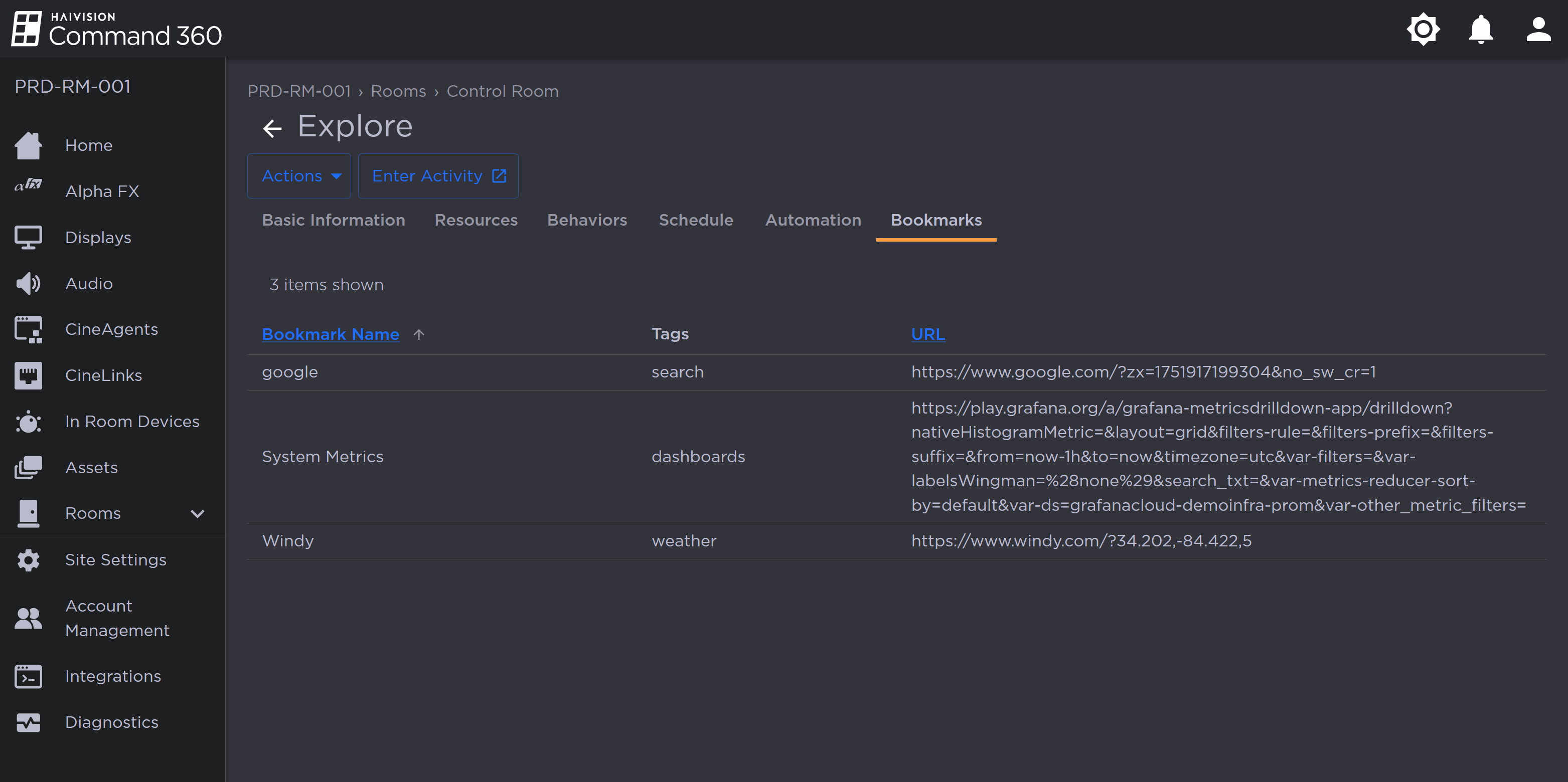 Activity Bookmarks Tab