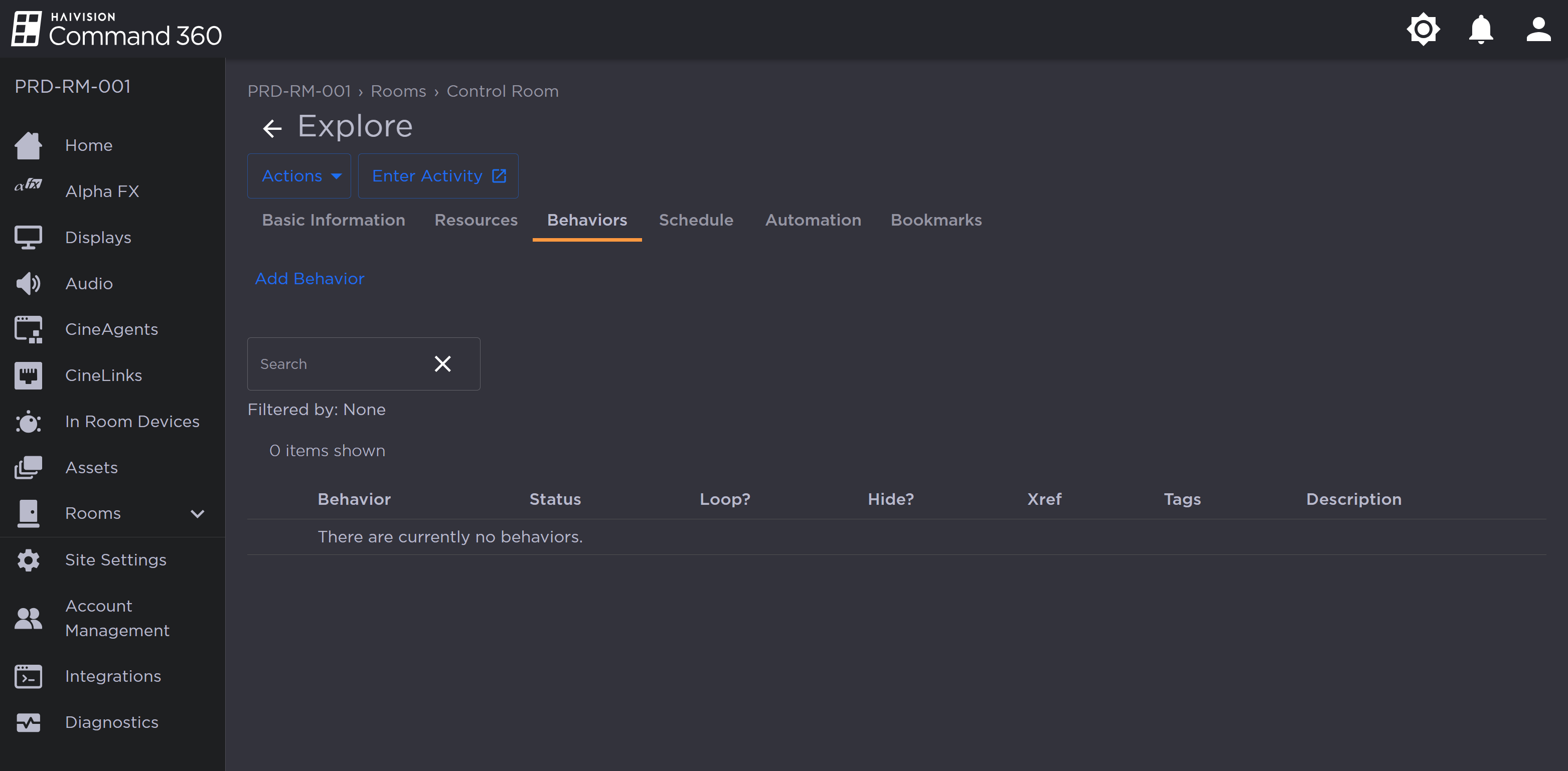Activity Behaviors Tab