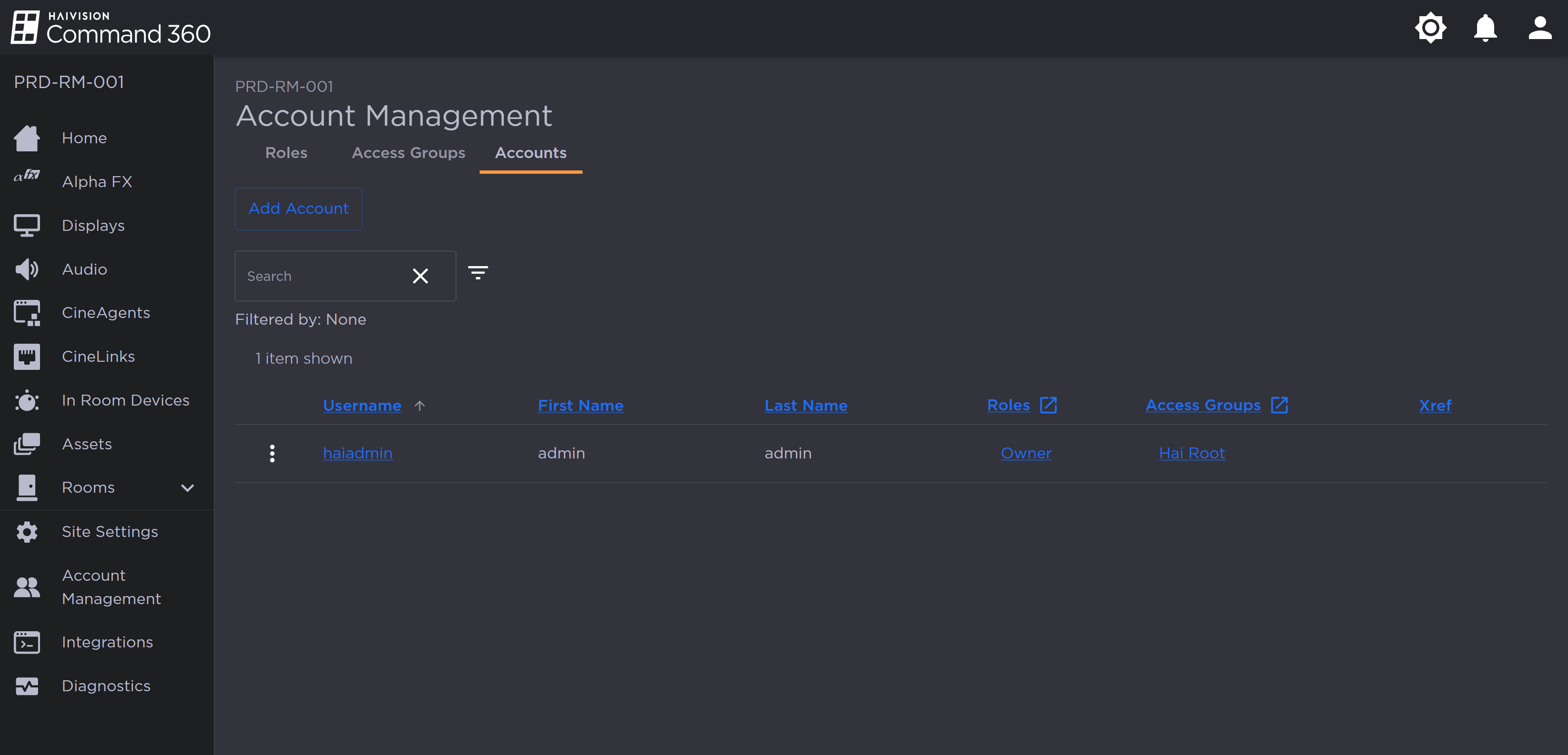 Accounts Tab on the Account Management Screen