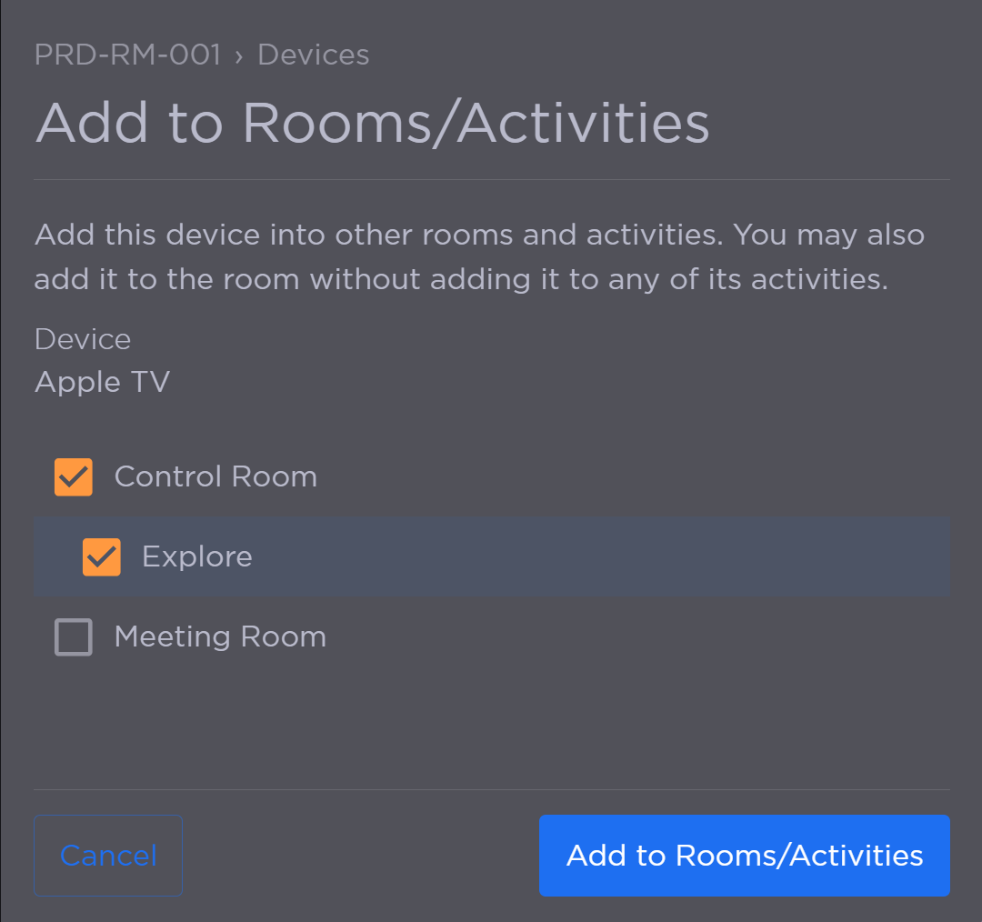 Add to Rooms and Activities Panel