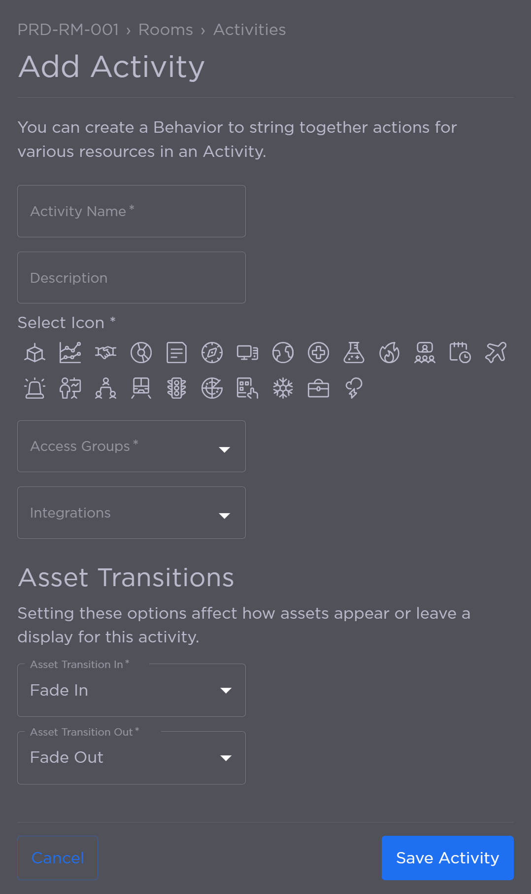 Add Activity Panel