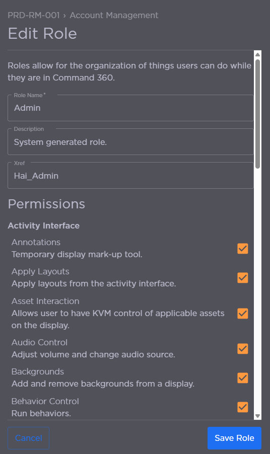 Edit Role Side Panel