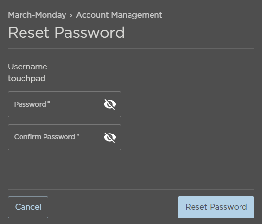 Reset Password Panel
