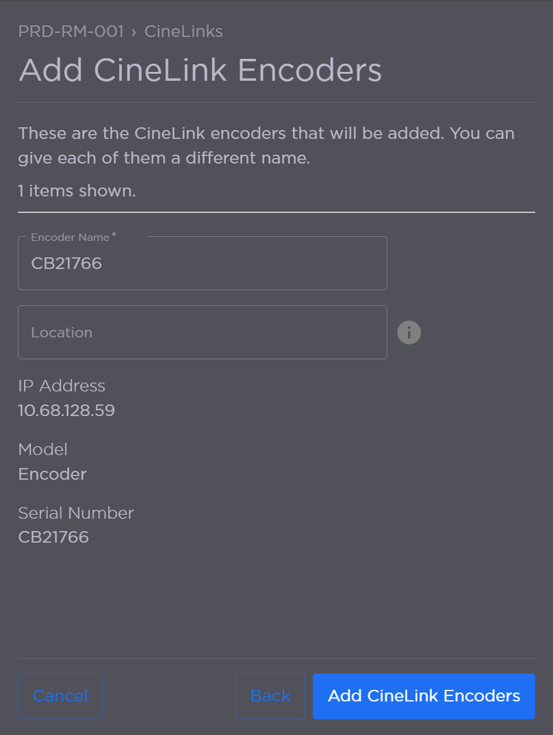 CineLink Encoder Details