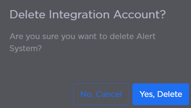 Delete Integration Account Confirmation Prompt