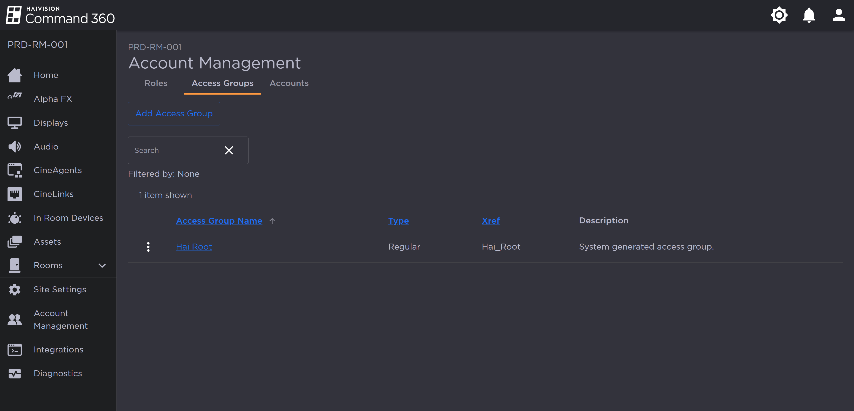 Access Groups Tab on the Account Management Screen