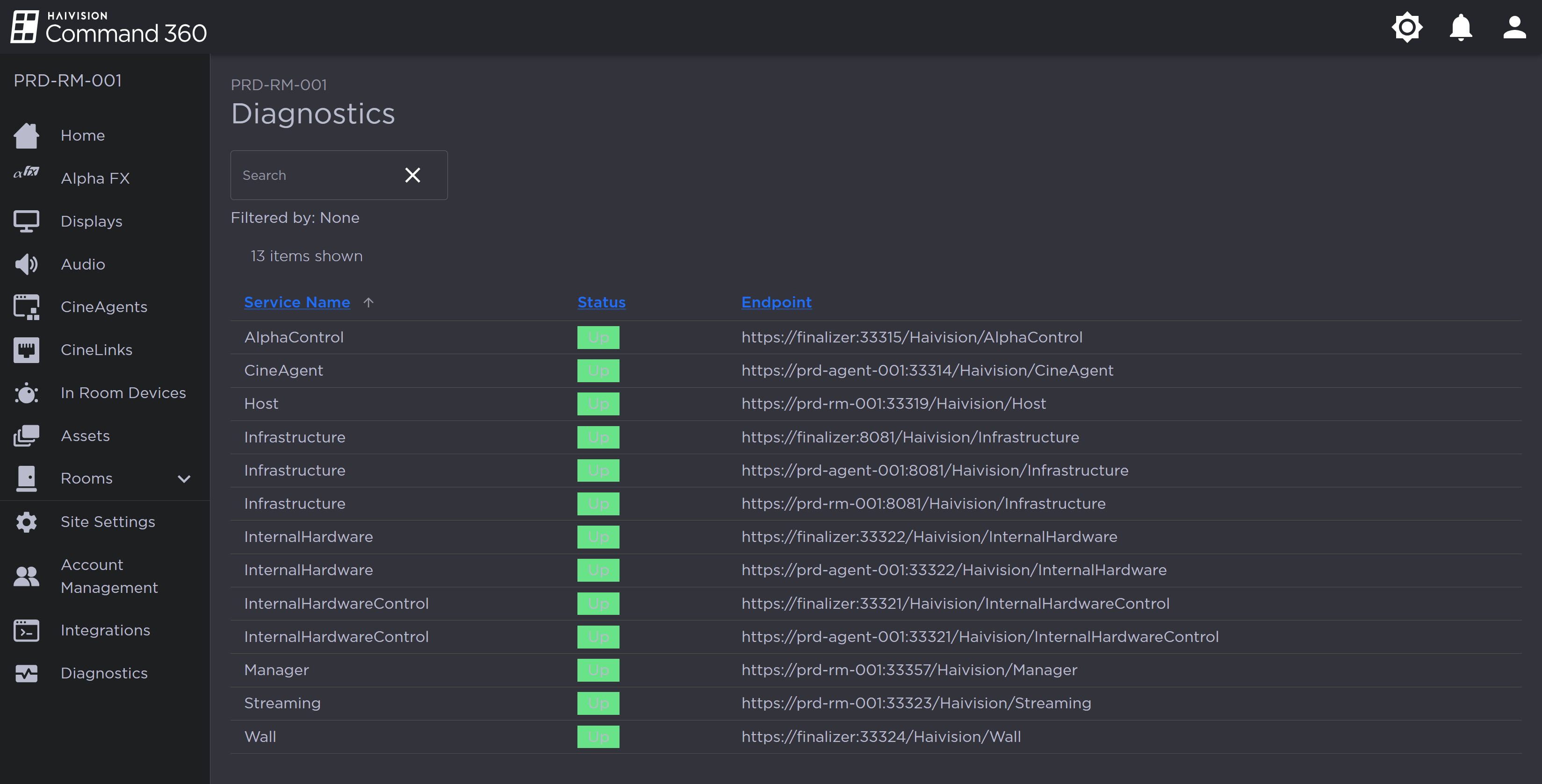 Diagnostics Page