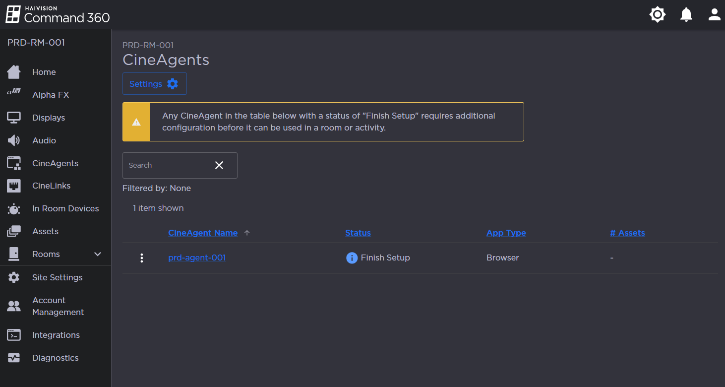 CineAgent with Finish Setup Status